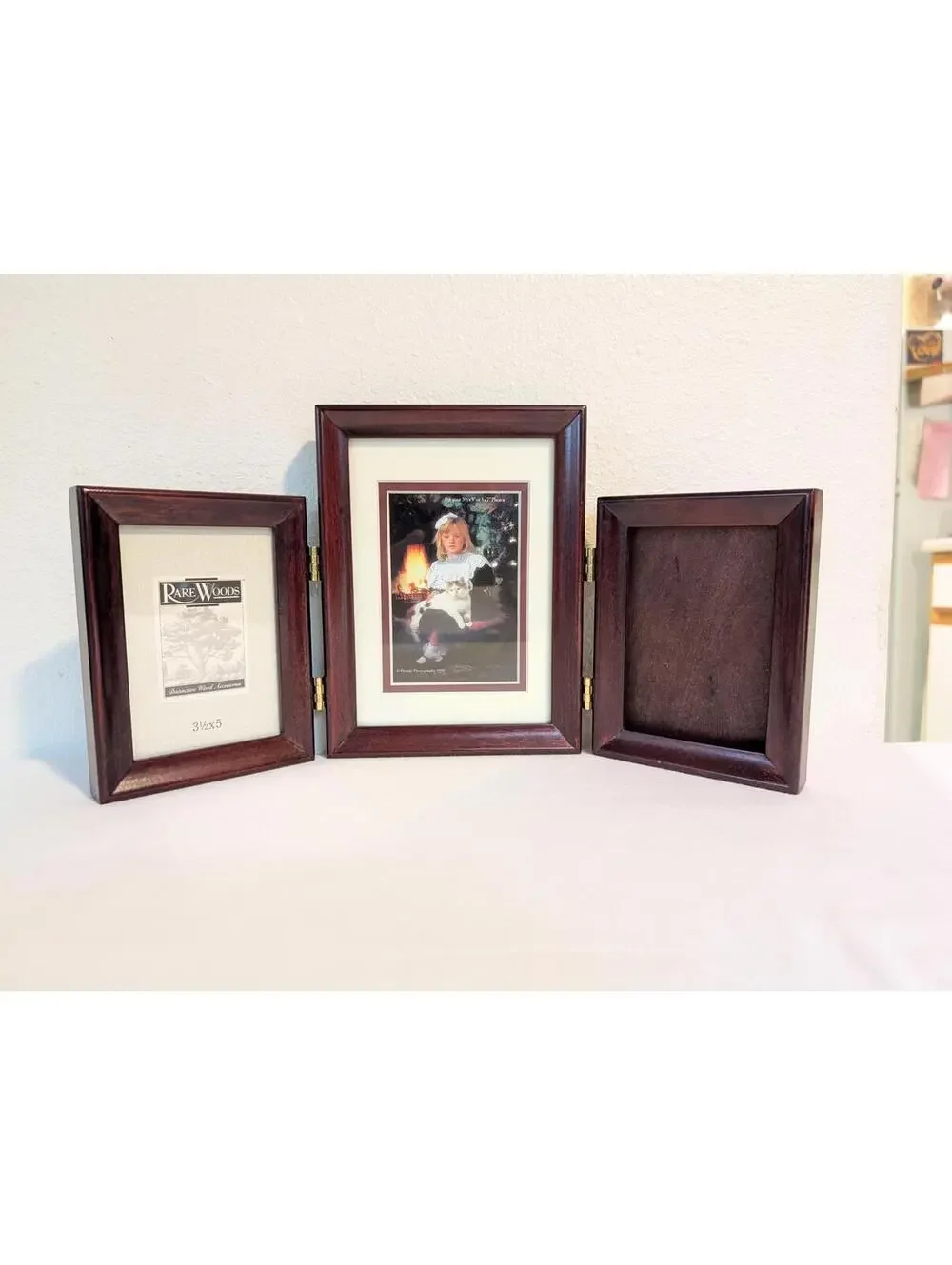 Rare Woods Triple Wooden Photo Frame- 2 3.5x5 and 1 5x7- Missing Glass One Panel